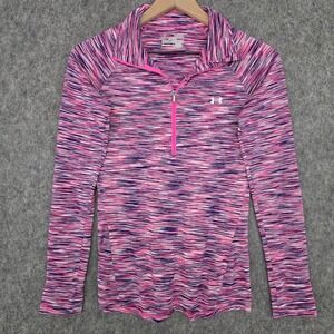 Under Armour Shirt Womens XS Pink 1/4 Zip Pullover Semi Fitted Running Athletic